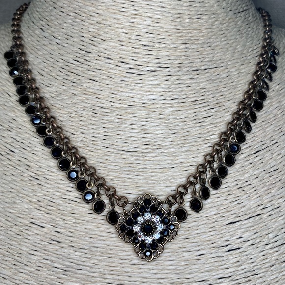 SET! Earrings + Necklace w Dangles Black & Clear Swarovski Crystals by Kenny Ma - Picture 1 of 12